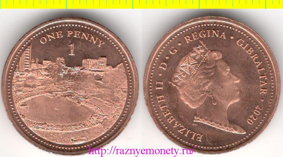 Гибралтар 1 пенни 2020 год (Елизавета II) нечастая