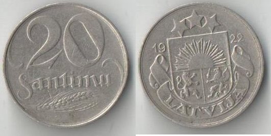 Латвия 20 сантим 1922 год