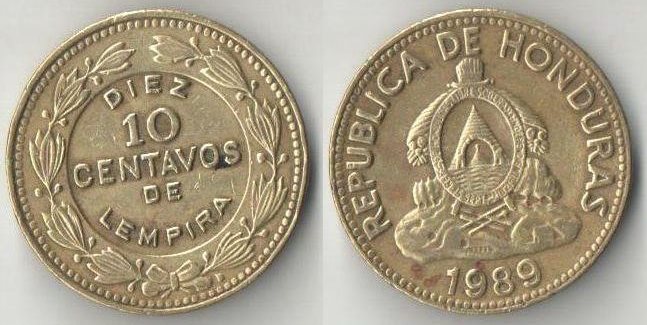 Гондурас 10 сентаво (1976, 1989) (латунь)