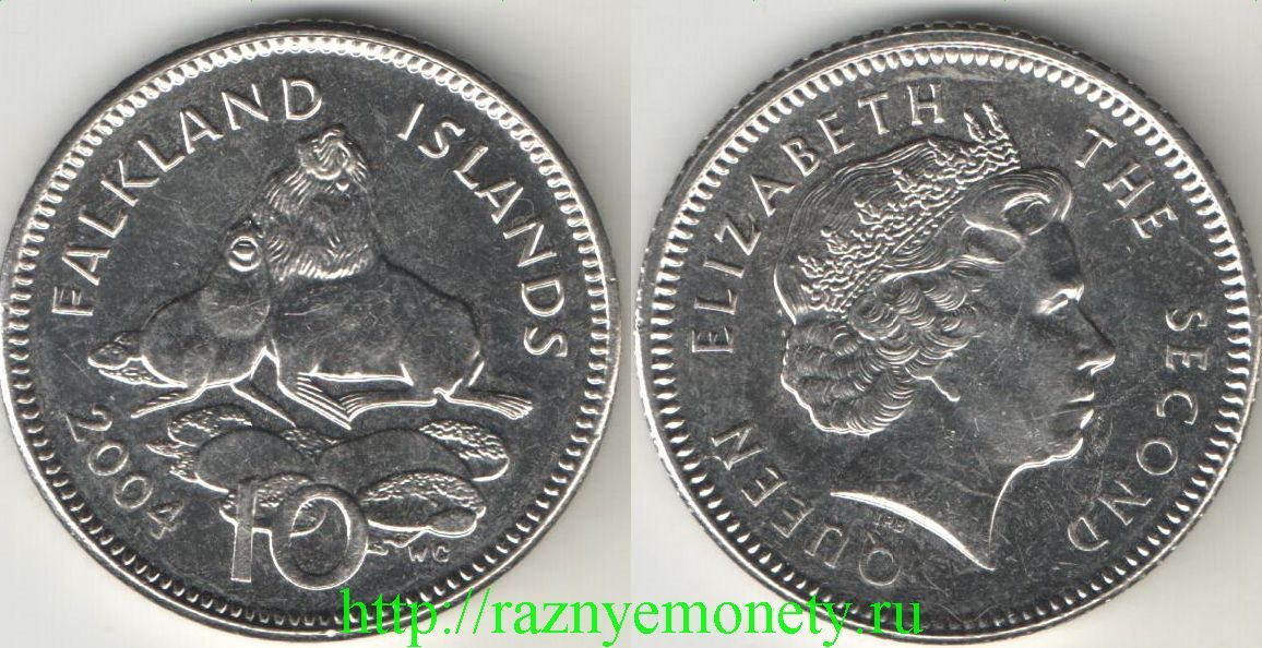 Фолклендские острова 10 пенсов 2004 год (Елизавета II) (тип III) (нечастый номинал)