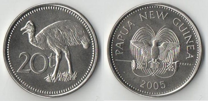 Папуа - Новая Гвинея 20 тойя 2005 год (никель-сталь)