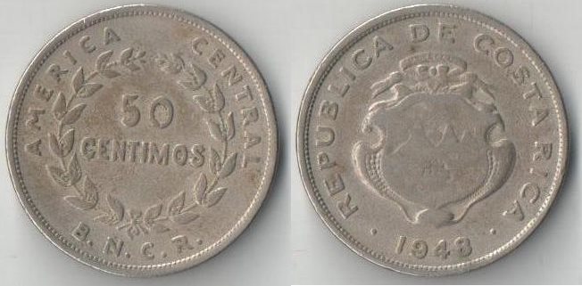 Коста-Рика 50 сентимо 1948 год