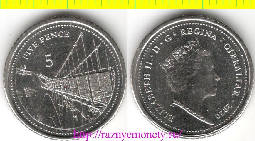 Гибралтар 5 пенсов 2020 год - мост (Елизавета II)