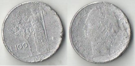 Италия 100 лир (1990-1992) (тип II, малая) (нечастый тип) битая