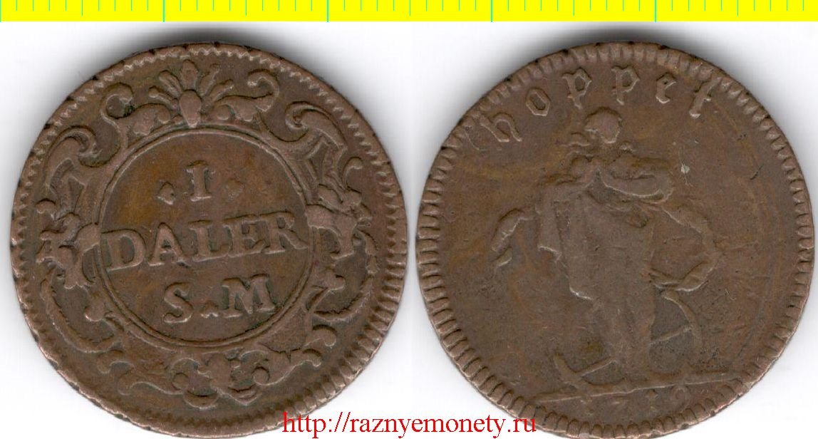 Швеция 1 далер 1719 год (год-тип, медь) Надежда - Карл XII - нечастая