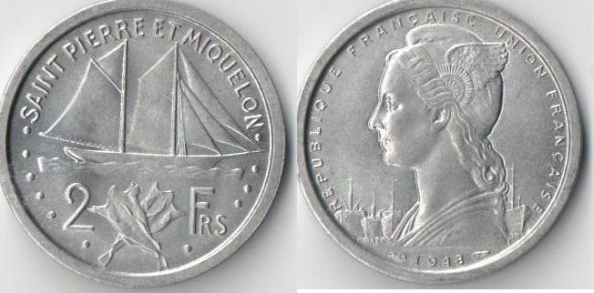 Сен-Пьер и Микелон 2 франка 1948 год