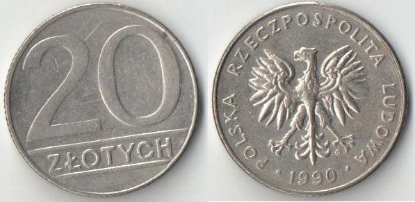 Польша 20 злотых (1989-1990) (диаметр 24 мм)