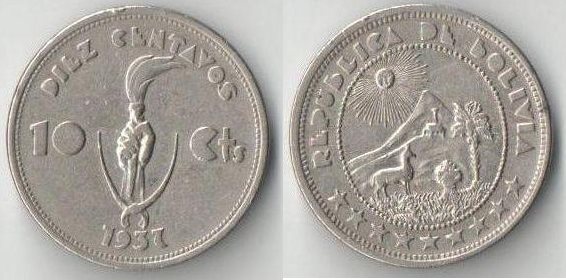 Боливия 10 сентаво 1937 год (год-тип)