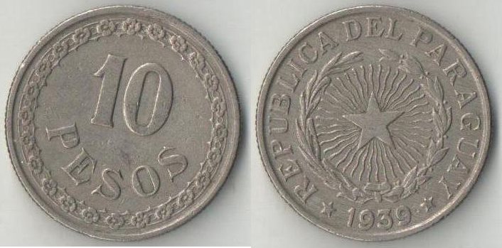 Парагвай 10 песо 1939 год