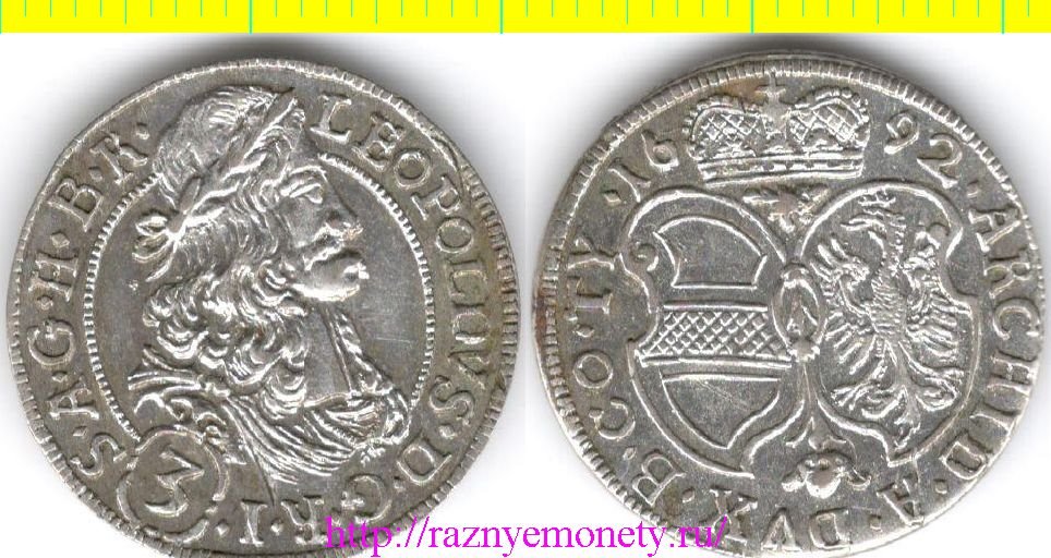 Австрия (Римская Империя) 3 крейцера 1692 год (тип 1692 - 1694) Леопольд I Холл (серебро)