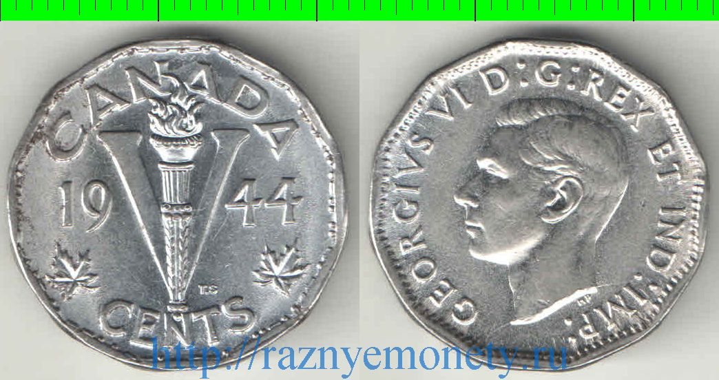 Канада 5 центов (1944-1945) (Георг VI) (сталь-хром) (факел)