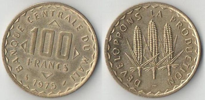 Мали 100 франков 1975 год
