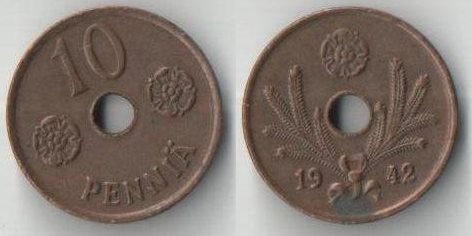 Финляндия 10 пенни (1941-1943) (медь)