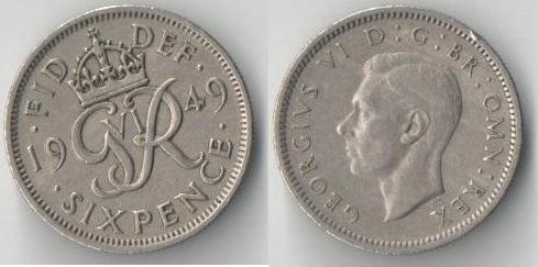 Великобритания 6 пенсов (1949-1952) (Георг VI не император)