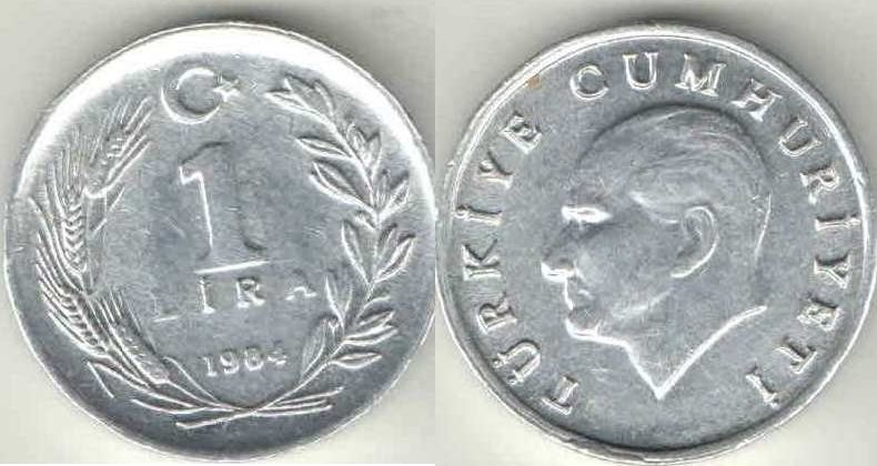 Турция 1 лира 1984 (год-тип) поздняя луна -  РЕДКОСТЬ
