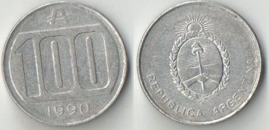 Аргентина 100 аустралей 1990 год