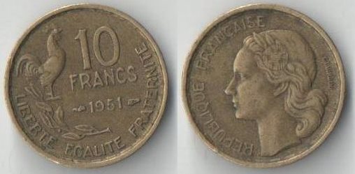 Франция 10 франков (1950-1957) (без литеры)