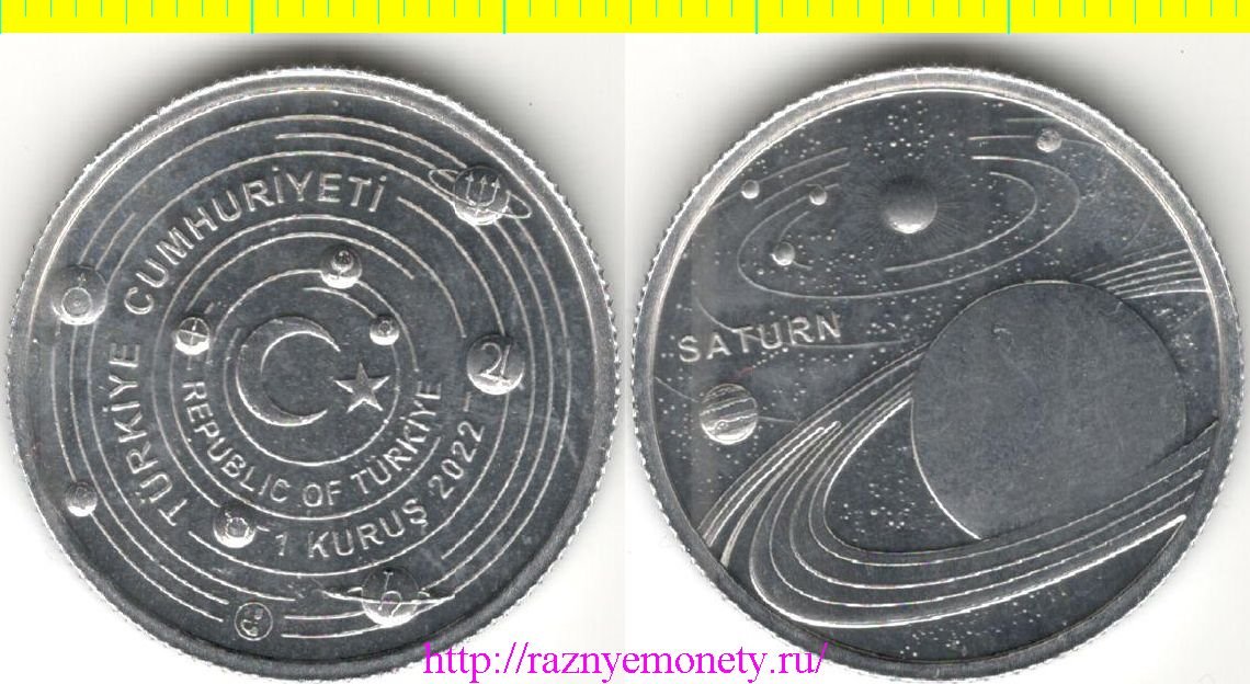Турция 1 куруш 2022 год - САТУРН - Планеты Солнечной системы