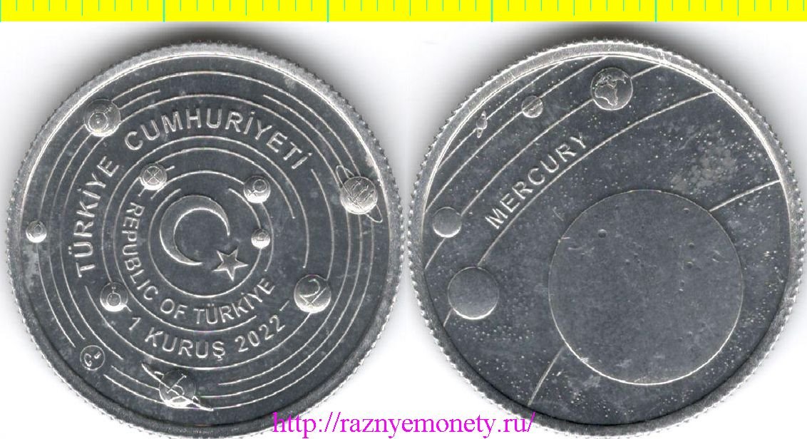 Турция 1 куруш 2022 год - МЕРКУРИЙ - Планеты Солнечной системы
