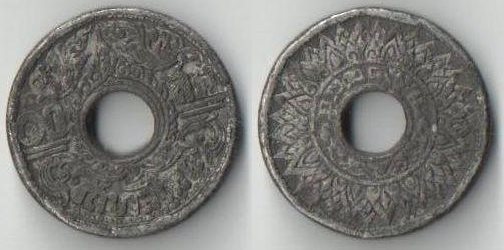 Таиланд 10 сатангов 1944 (BE2487) год (Rama VIII) (толщина 2,5 мм) (олово) (редкий тип)