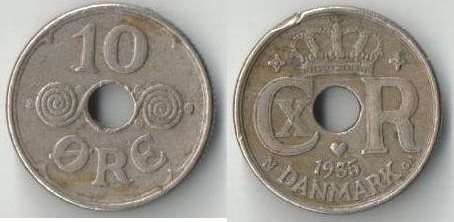 Дания 10 эре 1935 год