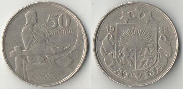 Латвия 50 сантим 1922 год