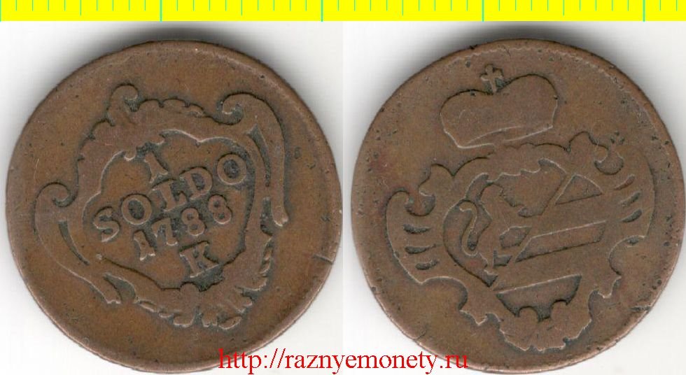 Гориция (Италия) 1 сольдо 1788 год K - Иосиф II  (год-тип) нечастая