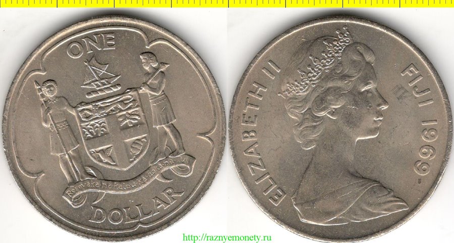 Фиджи британские 1 доллар 1969 (год-тип) нечастая