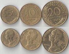 Франция 5, 10, 20 сантимов (1960-1998)