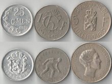 Люксембург 25 сантимов, 1, 5 франков (1952-1970) Шарлотта