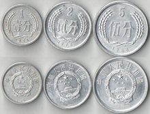 Китай 1, 2, 5 фен (1974-1988)