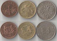 Сингапур 1, 5, 10 центов (1985-2012)