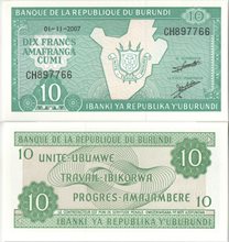 Бурунди 10 франков 2007 год