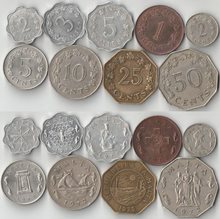 Мальта 2, 3, 5 милс, 1, 2, 5, 10, 25, 50 центов (1972-1982) (полный набор)