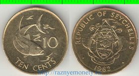 Сейшельские острова 10 центов 1982 год (герб выпуклый)