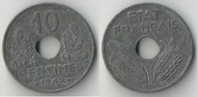 Франция 10 сантимов (1942-1943) (цинк) (большая) (тип I)