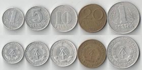 Германия (ГДР) 1, 5, 10, 20 пфеннигов, 1 марка (1967-1989) (тип III)