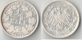 Германия (Империя) 1/2 марки 1905 год (серебро)
