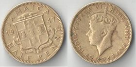 Ямайка 1/2 пенни 1947 год (Георг VI) (нечастый номинал)
