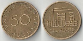 Германия (Саарленд) 50 франков 1954 год (нечастый номинал)