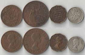 Великобритания 1/2, 1, 3, 6 пенсов (1957-1967) (Елизавета II)