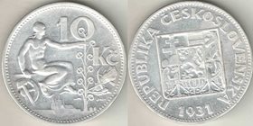 Чехословакия 10 крон 1931 год (серебро)