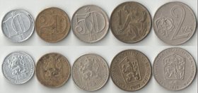 Чехословакия 10, 20, 50 геллеров, 1, 2 кроны (1975-1982)