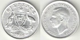 Австралия 6 пенсов (1938-1945) (Георг VI) (тип I) (серебро)