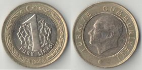 Турция 1 лира 2009 год (биметалл)