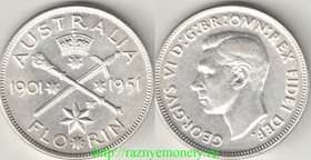 Австралия 1 флорин 1951 год (Георг VI не император) (50-летний юбилей) (серебро)