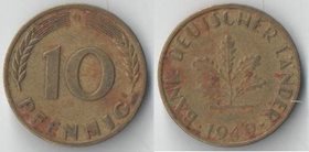 Германия (ФРГ) 10 пфеннигов 1949 год D, F, G, J (тип I, нечастый тип)