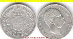 Италия 1 лира 1887 год (год-тип, серебро) Умберто I