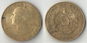 Гватемала 1 сентаво 1954 год (тип II, нечастый тип) (никель-латунь, 21 мм)