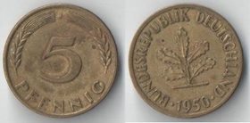 Германия (ФРГ) 5 пфеннигов (1950-2001) А, D, F, G, J (тип II)